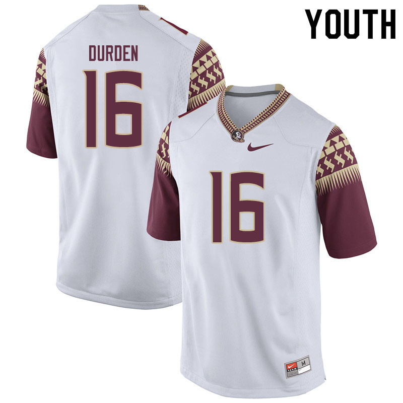 Youth #16 Cory Durden Florida State Seminoles College Football Jerseys Sale-White - Click Image to Close